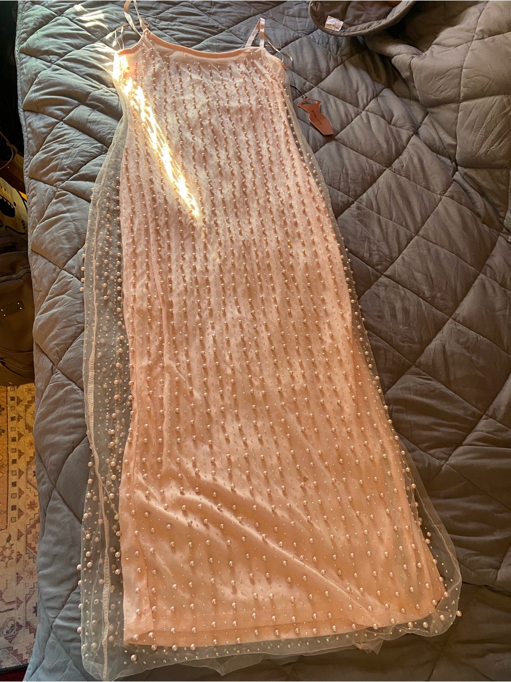 Women's Pink Pearl-Embellished Slip dress
